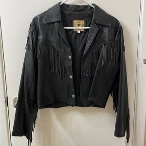 Leather jacket with tassels